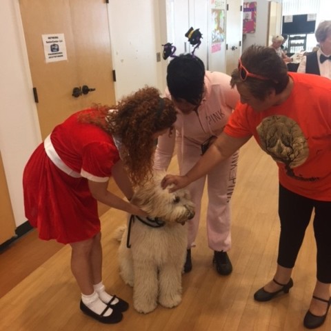 Little Orphan Annie and her dog Sandy visit at Elmwood Hall